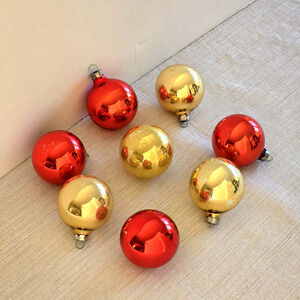 Vintage Rauch Glass Christmas Ornaments Red Gold Retro USA Lot of 8 Mixed 2.5"